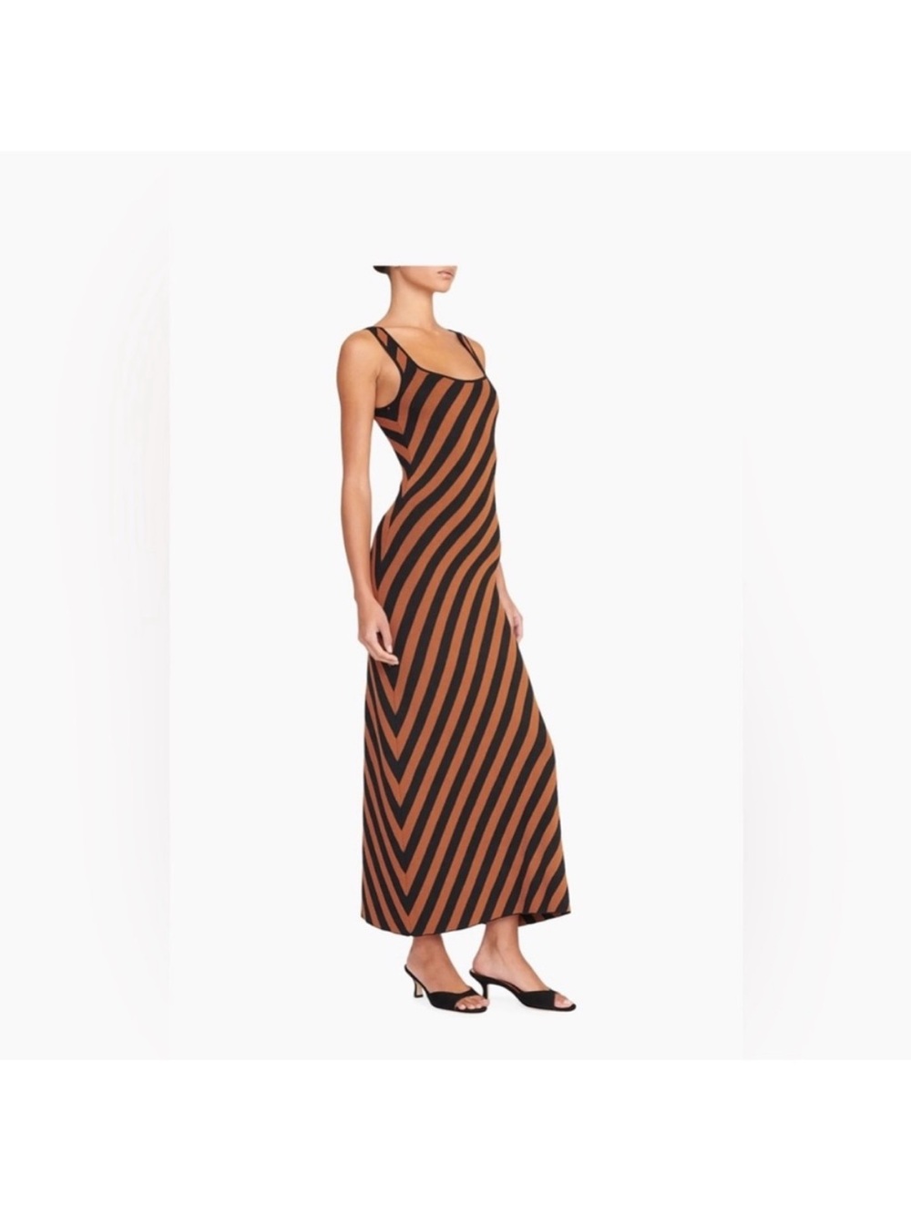 STAUD Black and Brown Striped Maxi Dress
